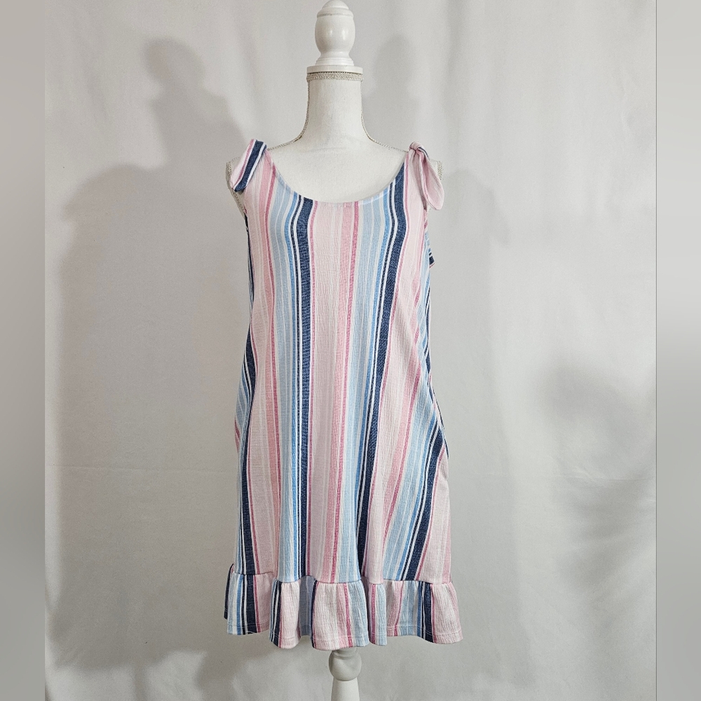Laura Ashley striped tie straps midi dress women's size small